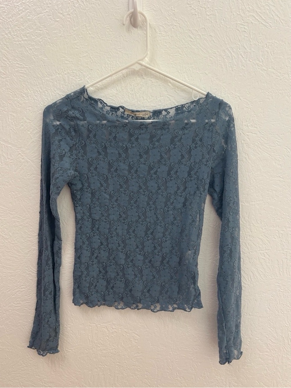 Rewind Dusty Blue Lace Long Sleeve Top